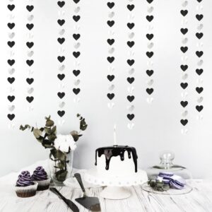 Black White-Silver Party-Decoration Heart Garland - 52ft 21st Men Birthday New Years Eve Hanging Backdrop Streamers,Graduation Engagement Wedding Bachelorette Banner Supplies Decor Lasting Surprise