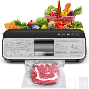 powerful vacuum sealer machine, one-touch automatic food sealer with 15 bags, dry/moist/seal/manual/external vac, 7mm heating wire, compact easy-clean for food storage and sous vide