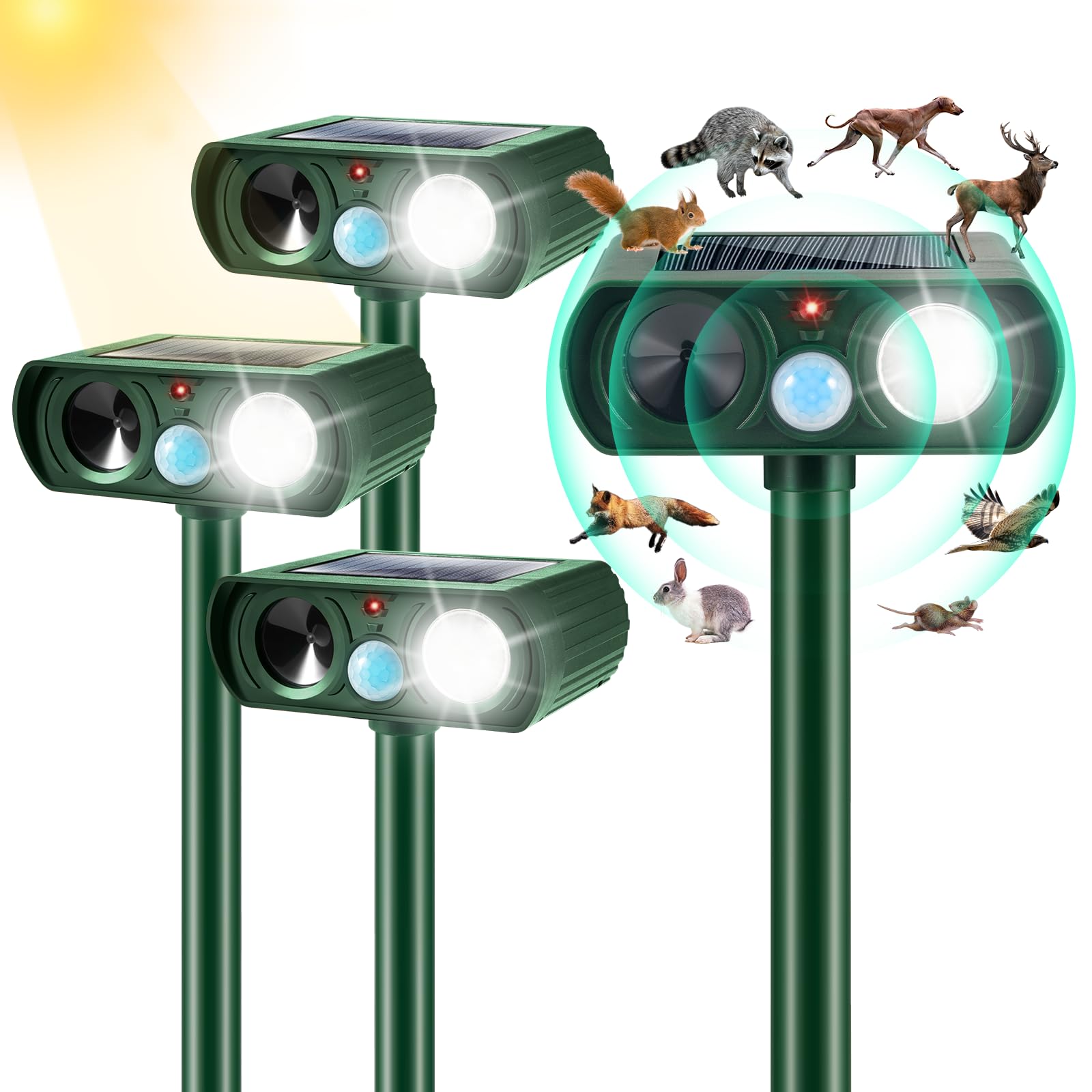 2024 Ultrasonic Animal Repeller Outdoor,Solar Animal Repeller,Ultrasonic Deer Repeller,Cat Deterrent Outdoor,Animal Repellent,Motion Detection,LED Flashing Light,Dog Squirrel Raccoon Skunk Rabbit