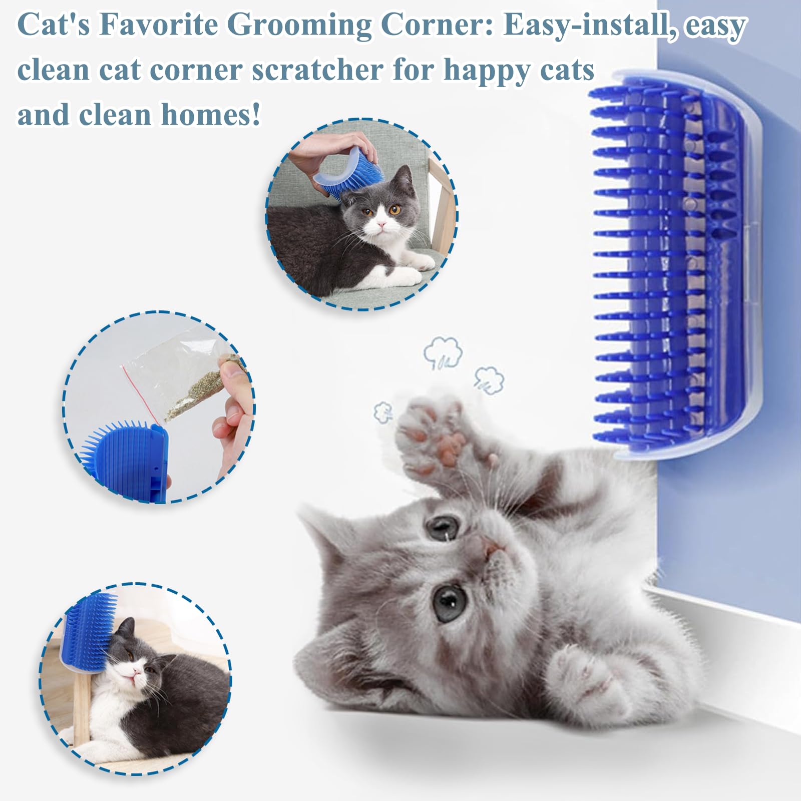 4 Pcs Cat Brush Kit for Indoor Cats, Self-Cleaning Slicker Cat Brush, Cat Brush Glove, and 2 Cat Wall Scratchers for Easy Shedding, Detangling, and Relaxing Grooming for Long and Short-Haired Cats