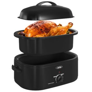 royalcraft roaster oven with self-basting lid, 18qt electric roaster with removable pan & rack, turkey roaster oven with defrost & warm function, stainless steel, black