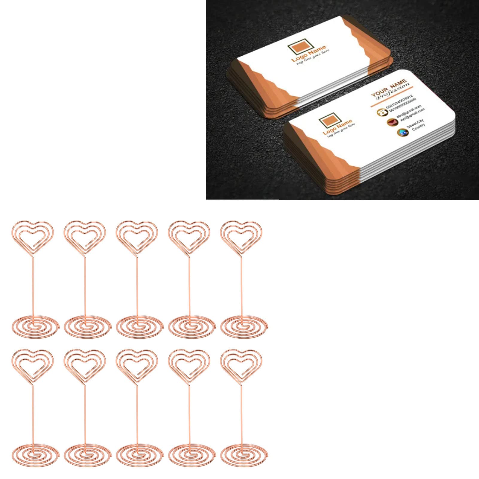 Aladeno 10Pcs Table Number Holders Place Card Holders Photo Holders Table Number Stands Layered Heart Style Stable Base Metal Place Card Holder for Wedding Party Office (Rose Gold)