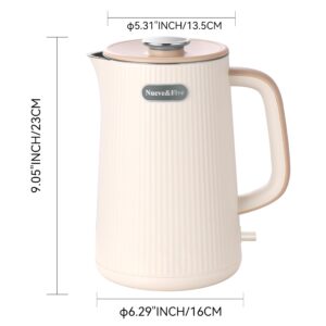 Nueve&Five 1.7L Electric Kettle,Double Wall Electric Tea Kettle,Auto Shut Off,1200W Hot Water Kettle Electric of 304 Stainless Steel-Cream White