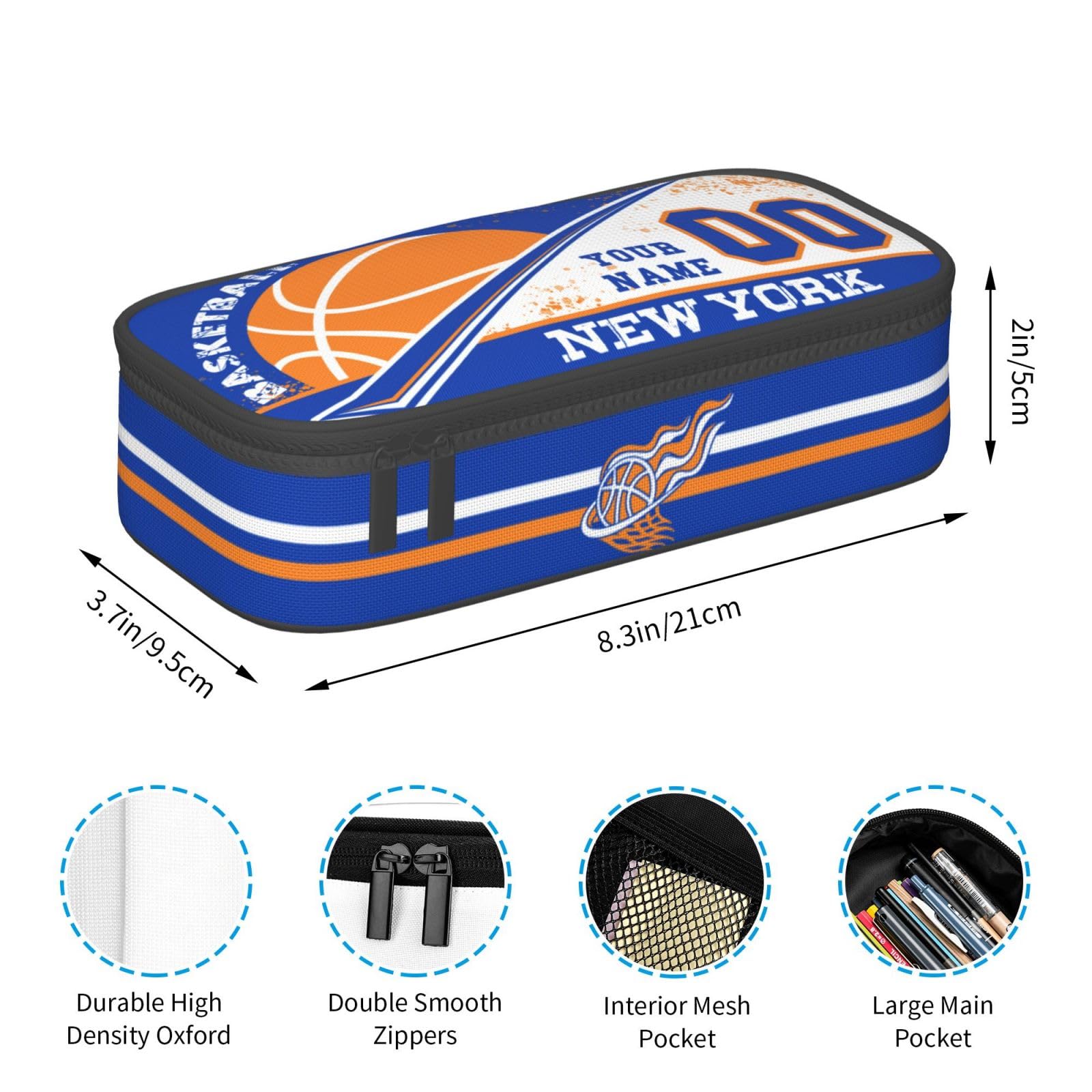 Mdyuzfk Personalized Basketball Pencil Box With Number Name Custom Sport Style Pencil Case Customized Zipper Pencil Box Gifts For Men Women nykFans