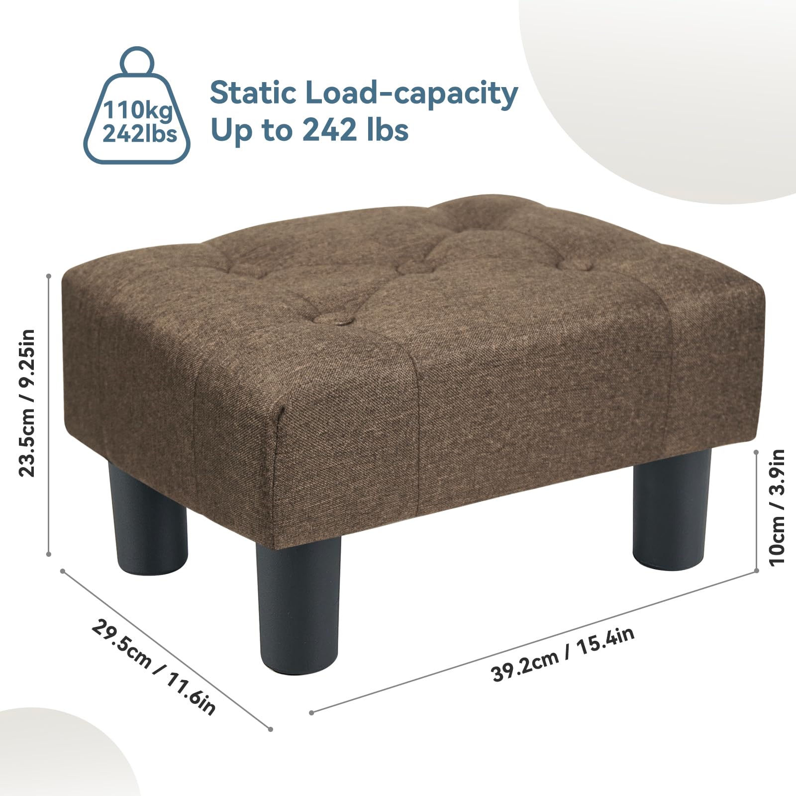 Poofzy Small Foot Stool Ottoman, Linen Ottoman Foot Rest with Legs, Rectangle Foolstool Ottomans for Couch, Ottoman Foot Stools for Living Room Entryway (Brown)