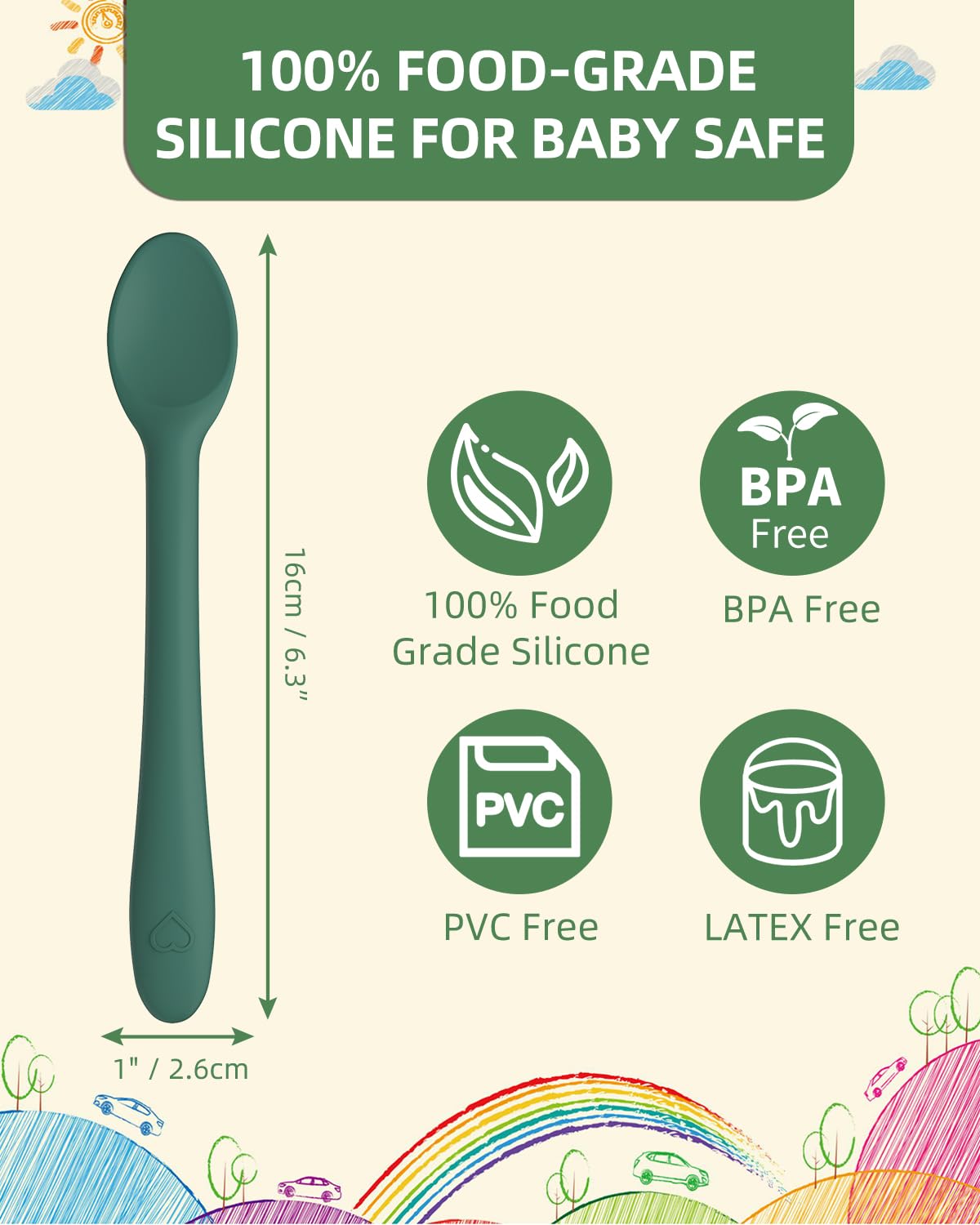 KingKam Silicone Baby Spoons 6 Pack, First Stage Infant Spoons Utensils for Parent & Self-Feeding, Bendable Toddles Training Spoons with Soft-Tip, Dishwasher Safe & Boil-proof