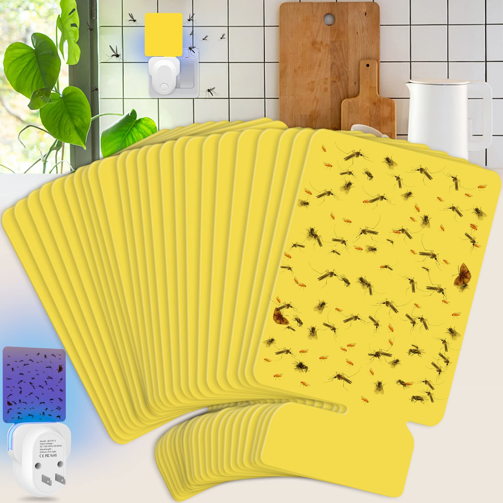 Flying Insect Trap Refill Kit, Indoor Plug-in Fly Trap Refill Yellow Sticky Glue Cards, Strong Adhesion Non-Toxic Easy to Use Sticky Trap Refill Kit for Flies, Gnats, Moths and Other Insects - 24 PCS