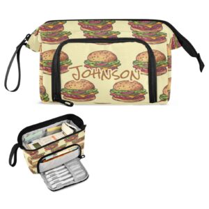 Vnurnrn Hamburgers Custom Pencil Case with Zippers Personalized Pen Pencil Pouch Bag for School Stationery Supplies