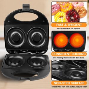 Ht Viik Donut Maker,Doughnut Machine,Bake 2 Donuts,Double-sided heating, Non-stick Surface, Perfect for Breakfast,for Commercial or Family Use,Easy to Clean