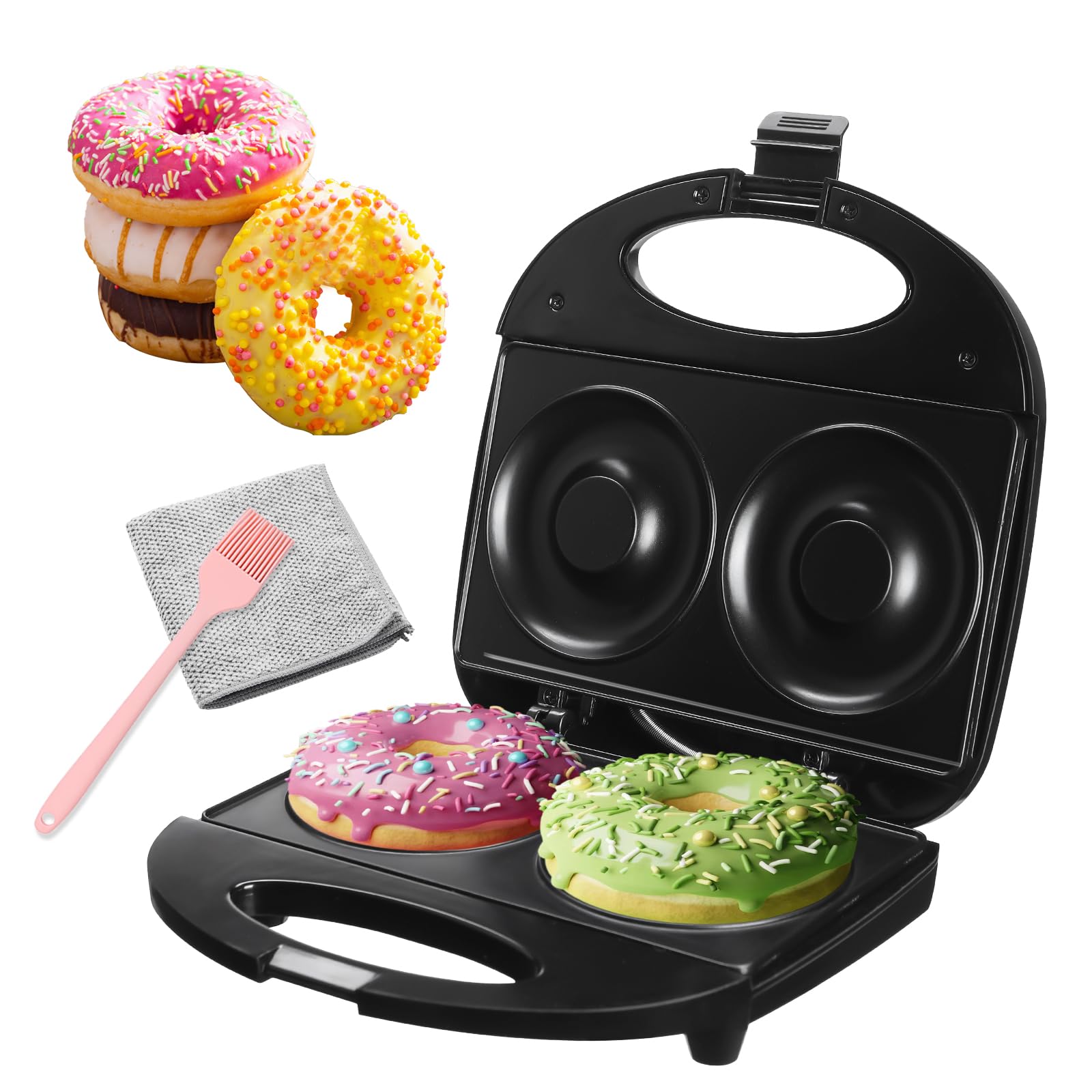 Ht Viik Donut Maker,Doughnut Machine,Bake 2 Donuts,Double-sided heating, Non-stick Surface, Perfect for Breakfast,for Commercial or Family Use,Easy to Clean