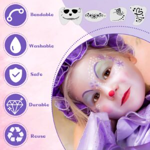 34+28Pcs Face Paint Stencils Kit, Suboyica 34 Pcs Plastic Facial Painting Stencils Reusable Body Paint Templates for Party Halloween Face Makeup Stencils With Brushes, Sponge, Stickers, Diamond