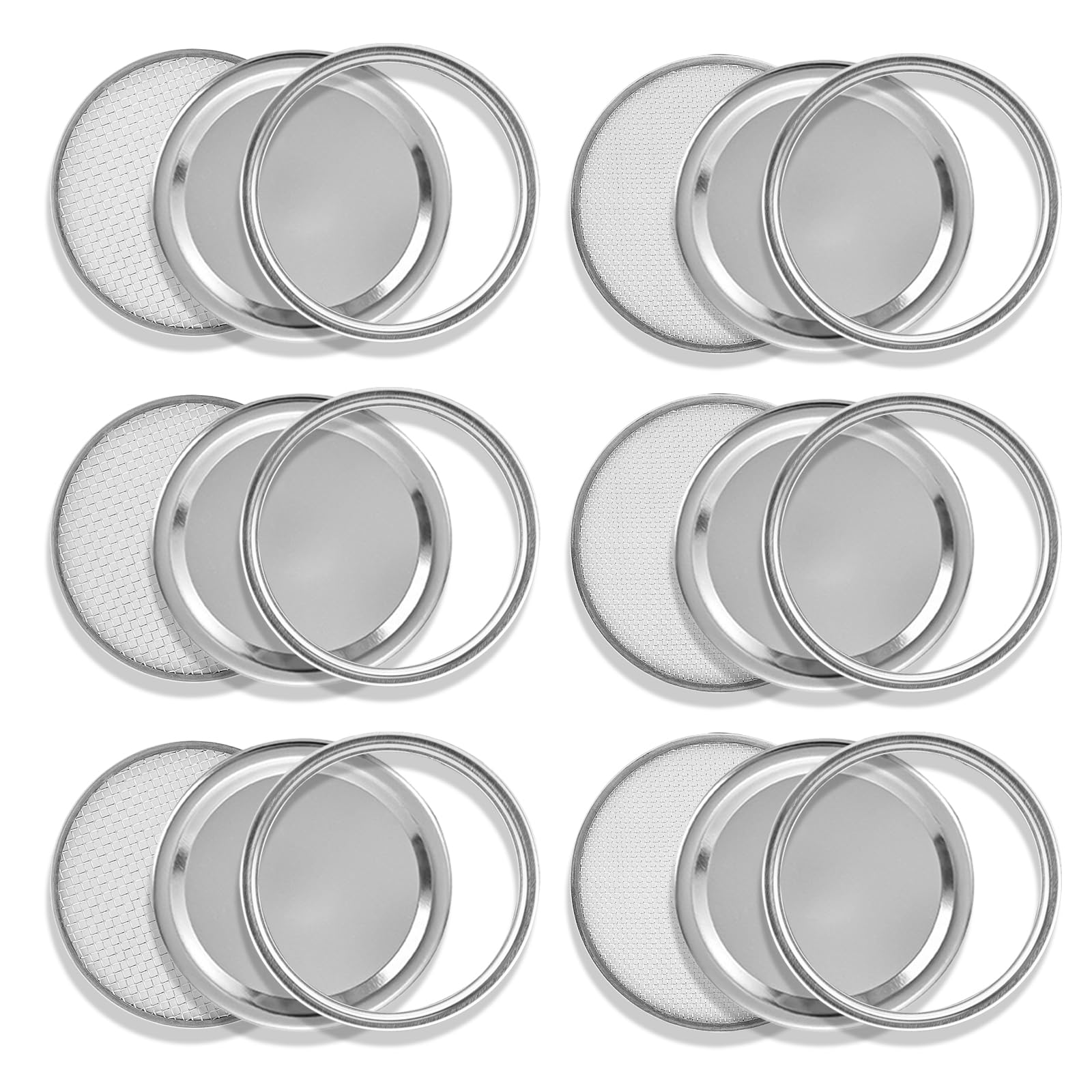 6 Pack Seed Sprouting Jar Lids: for 3.4"(86mm) Regular Mouth Mason Jars Fresh Sprouts at Home | Strainer Screen for Canning Jars | 304 Stainless Steel Lid for Growing Broccoli, Alfalfa, Beans & More