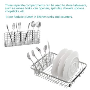 NiuYichee 304 Stainless Steel Utensil Holder, Dish Drying Rack, Kitchen Utensil Organizer, Knife and Fork Drainage Rack, Kitchen Drainage Basket Accessories, with Hooks, Rust Proof, Color-Silver