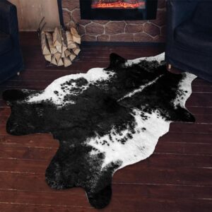 Faux Fur Cowhide Area Rugs 5.6x7.3, Large Size Jacquard Weave Animal Printed Carpets for Bedroom Living Room Rustic Western Home Decor, No Shedding and No Fading