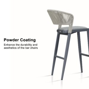 PURPLE LEAF Bar Stool Set of 2 Outdoor Bar Chairs with Footrest Bar Height Stools Hold 300 Pounds Wicker Dark Gray Barstools