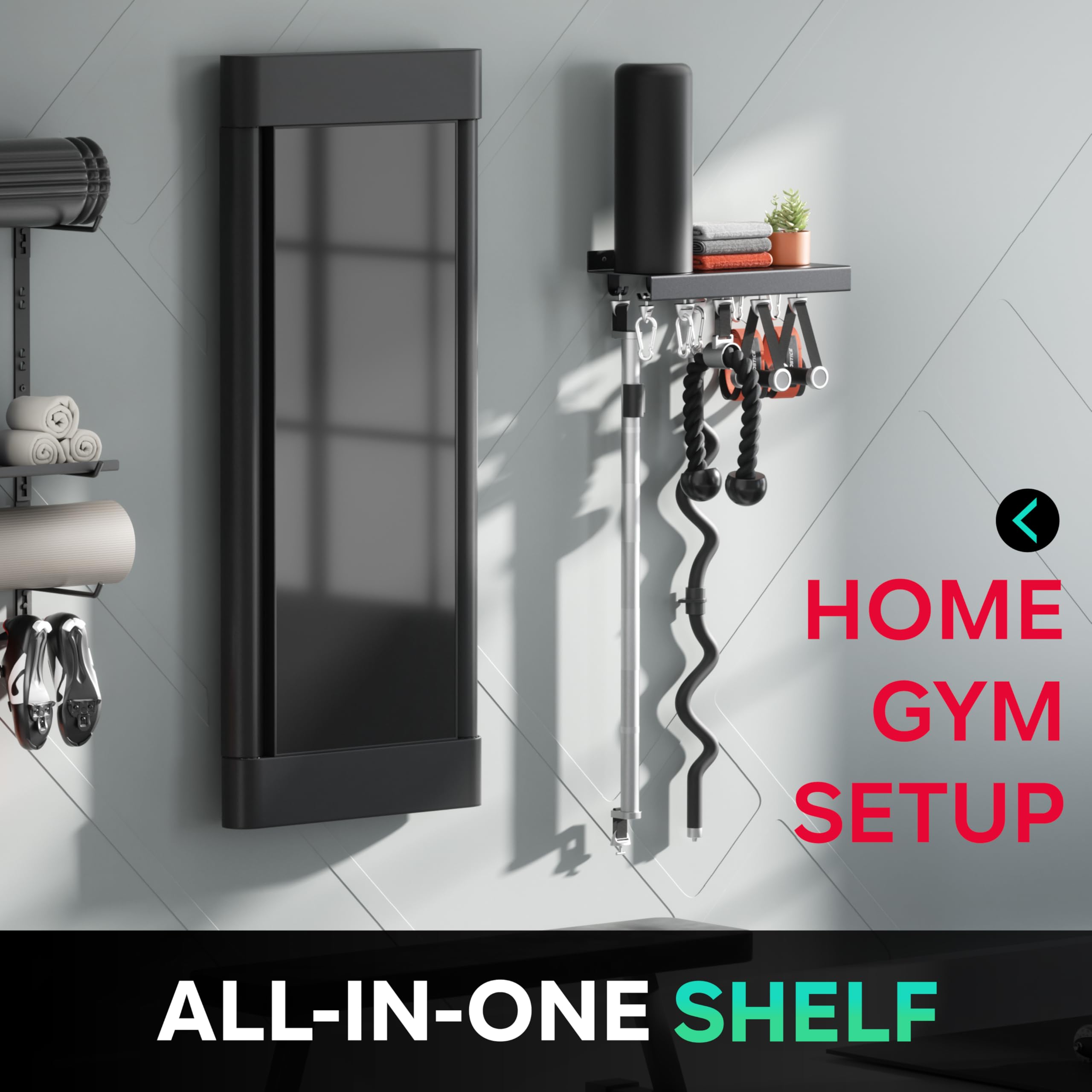 Crostice Metal Shelf Compatible with Tonal Accessories, Floating Shelf Organizer for Home Gym Storage, T-Lock Adapters Bracket Hanger, Gym Rack Wall Mounted with Hooks, Black Workout Shelf Holder