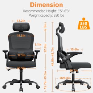 ORRSAKER Ergonomic Office Chair, High Back Computer Chair with Adjustable Lumbar Support, 3D Armrest, Headrest, Mesh Home Office Desk Chair for Work and Study, Ergonomic Chair for Long Hours, Black