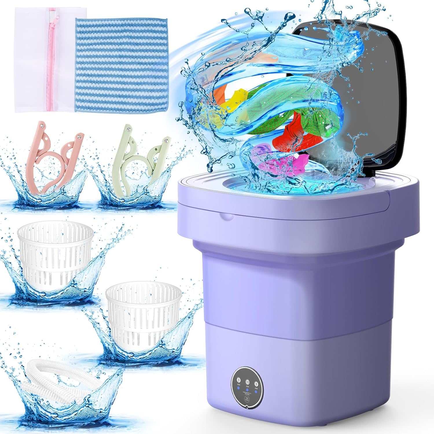 Portable Washing Machine with Upgraded 11L Capacity and Foldable Design, 3 Modes Mini Washing Machine for Deep Cleaning Underwear, Baby Clothes. Ideal for Use in RVs, Apartments, Dorms, and Hotels