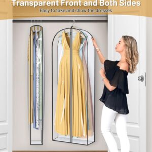 MISSLO 65" Clear Garment Bags for Hanging Clothes 4" Gusseted Dress Bags for Gowns Long Dress Cover for Closet Storage Dress Protector Bag, 2 Packs