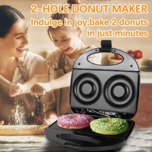 Ht Viik Donut Maker,Doughnut Machine,Bake 2 Donuts,Double-sided heating, Non-stick Surface, Perfect for Breakfast,for Commercial or Family Use,Easy to Clean