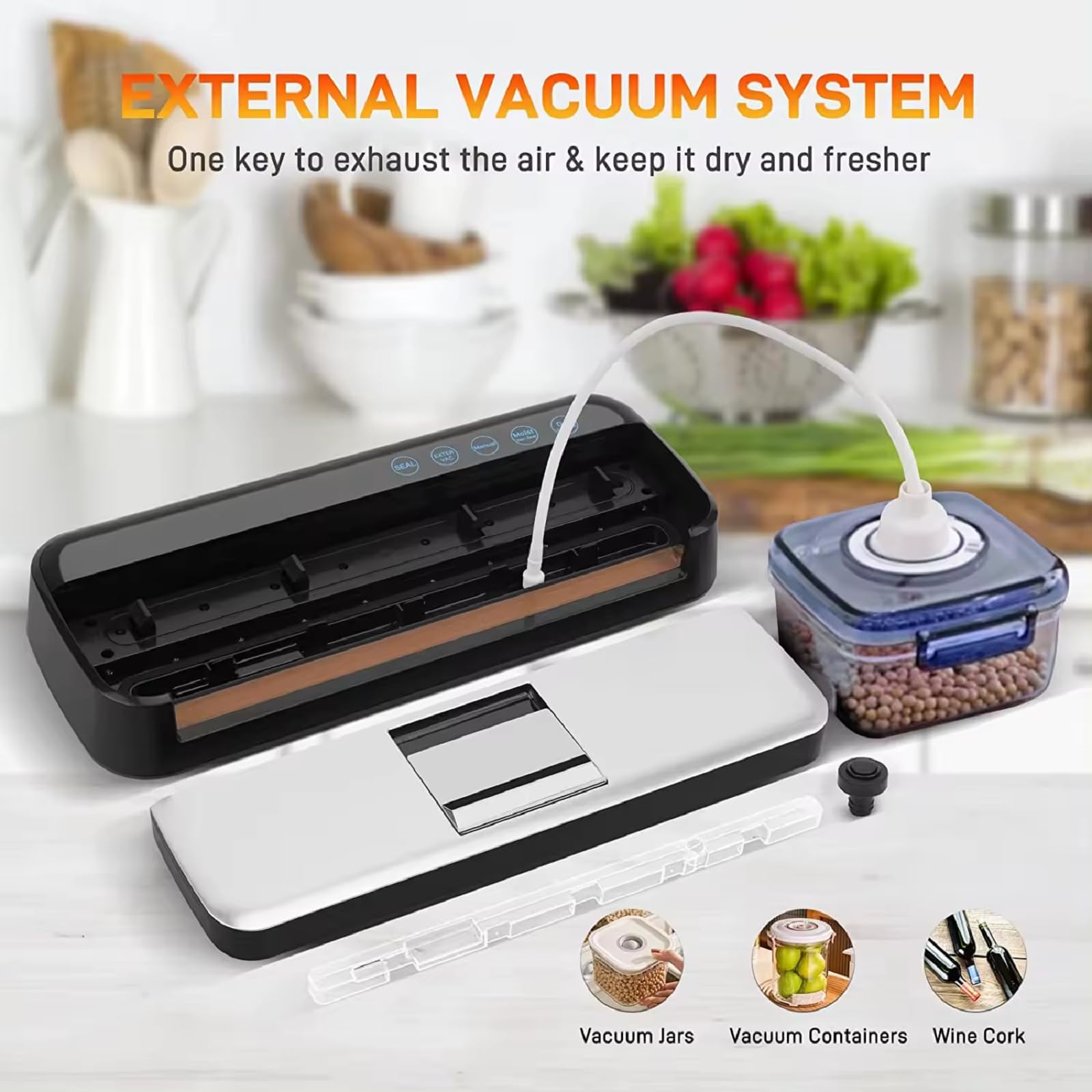 Powerful Vacuum Sealer Machine, One-Touch Automatic Food Sealer with 15 Bags, Dry/Moist/Seal/Manual/External Vac, 7MM Heating wire, Compact Easy-Clean for Food Storage and Sous Vide