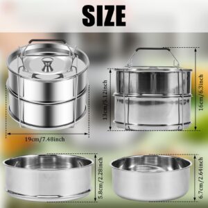 KOUISYY Stackable Steamer Insert Pans, 2 Tier Stainless Steel Pot-in-Pot Insert Steamer Pot, Stackable Steamer Pot with Handle & Lid, Pressure Cooker Accessories for 6/8Qt Pot Cooking Baking