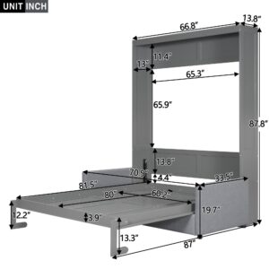 LZ LEISURE ZONE Queen Size Murphy Bed, Wooden Queen Murphy Bed with Cushion, Wall Bed with Sofa for Home Office or Small Room, Gray