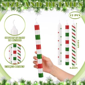 Conelist 12 Pcs Christmas Taper Candles 10 Inch Red Green Christmas Candles Candy Striped Taper Candle Gifts for Table Decorations Dinner Party