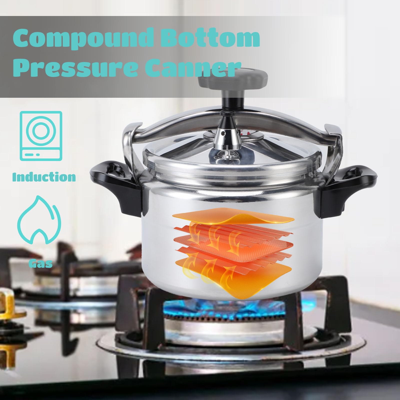 4 Quart Pressure Cooker, Compound Bottom Small Pressure Canner, Easy to Use Pressure Cooker Pot Suitable for Gas, Induction