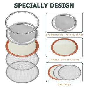 6 Pack Seed Sprouting Jar Lids: for 3.4"(86mm) Regular Mouth Mason Jars Fresh Sprouts at Home | Strainer Screen for Canning Jars | 304 Stainless Steel Lid for Growing Broccoli, Alfalfa, Beans & More