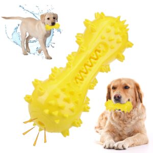 kooltail indestructible dog toy, floating dog toys for swimming pool,dog toothbrush chew toy, interactive training games funny squeaky dog toy for aggressive chewers small medium large dogs yellow