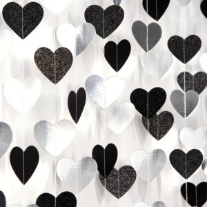 black white-silver party-decoration heart garland - 52ft 21st men birthday new years eve hanging backdrop streamers,graduation engagement wedding bachelorette banner supplies decor lasting surprise