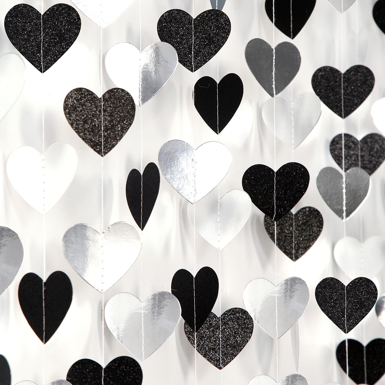 Black White-Silver Party-Decoration Heart Garland - 52ft 21st Men Birthday New Years Eve Hanging Backdrop Streamers,Graduation Engagement Wedding Bachelorette Banner Supplies Decor Lasting Surprise