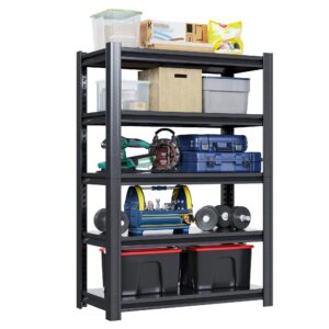 metalyeye garage shelving, 5 tier adjustable metal shelving, 72"×35"×16", 2500lbs heavy duty storage shelving for garage warehouse, basement, industrial utility yard, black (5-tier)