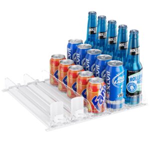 LAMU Drink Organizer for Fridge, Soda Can Organizer Dispenser for Refrigerator with Automatic Pusher Glide, Width Adjustable Clear Dividers Can Holder for 6-20oz Beverage, 15''D x16.6''W, 5 Rows