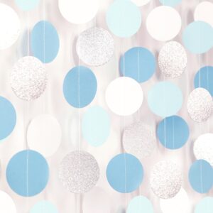 light baby blue white silver party-decoration garland - 52ft baby boy shower birthday streamers,graduation bachelorette bridal christmas banner decor lasting surprise