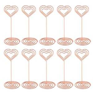 aladeno 10pcs table number holders place card holders photo holders table number stands layered heart style stable base metal place card holder for wedding party office (rose gold)