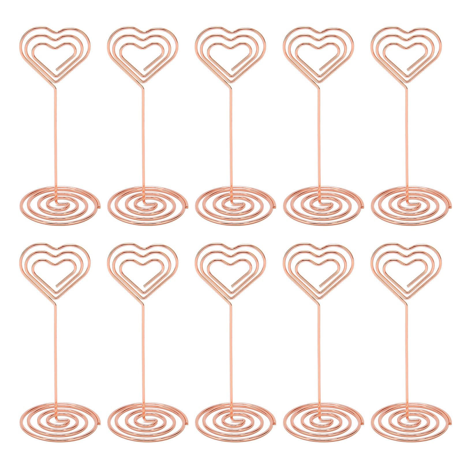 Aladeno 10Pcs Table Number Holders Place Card Holders Photo Holders Table Number Stands Layered Heart Style Stable Base Metal Place Card Holder for Wedding Party Office (Rose Gold)