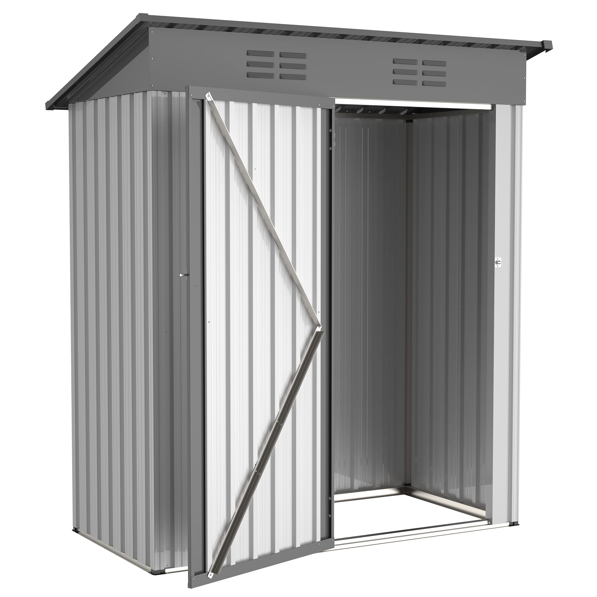 Outdoor Storage Shed 5 X 3 Ft Galvanized Metal Garden Shed with Lockable Doors, Tool Storage Shed for Patio Lawn Backyard Trash Cans