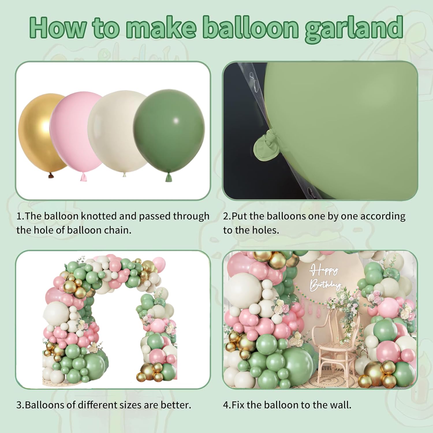 Sage Green Pink Balloon Garland Kit, Olive Green Pastel Pink Metallic Gold Sand White Balloon for Wedding Bridal Shower Girl Birthday Engagement Jungle Woodland Party Safari Baby Shower Decorations