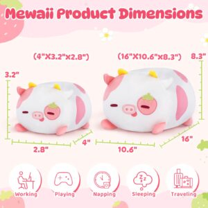 Mewaii Strawberry Cow Plushies Set, Mommy Cow Stuffed Animal with 4 Cute Small Squishy Babies, Soft Pink Cows Cuddle Pillow, Kawaii Plush Toy Gifts for Girls Boys Toddlers Kids