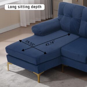 RXRRXY 80.7'' Sectional Sleeper Sofa L Shaped Couch, Small Upholstered 3 Seat Sleeper Couch with Chaise, Chenille Fabric Minimalist Sofa with Sturdy Legs for Living Room, Bedroom, Apartment (Navy)