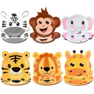 sunnyray 72 pcs jungle safari paper plates 7" animal shaped disposable dessert dinner plates safari birthday party plates dinnerware decorative for birthday baby shower jungle animal party supplies