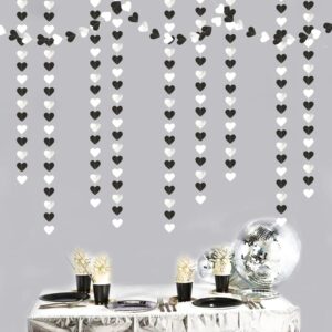 Black White-Silver Party-Decoration Heart Garland - 52ft 21st Men Birthday New Years Eve Hanging Backdrop Streamers,Graduation Engagement Wedding Bachelorette Banner Supplies Decor Lasting Surprise