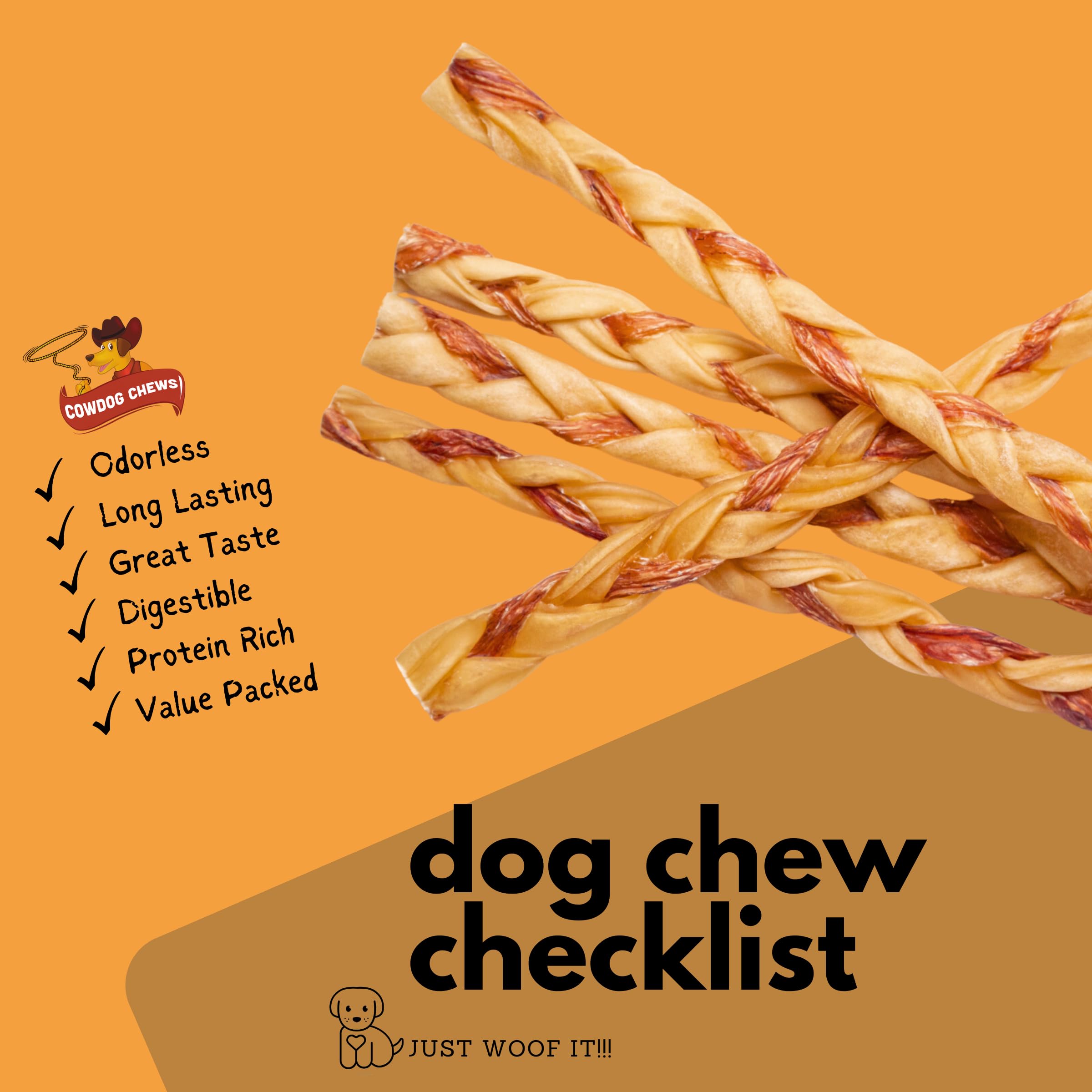 Collagen and Beef Braided Sticks Dog Treats 5-7" (3 Pack) - Odor-Free, All Natural Dog Chews for Healthy Joints, Skin & Coat. Best Rawhide and Bully Stick Alternative with Beefhide Goodness.