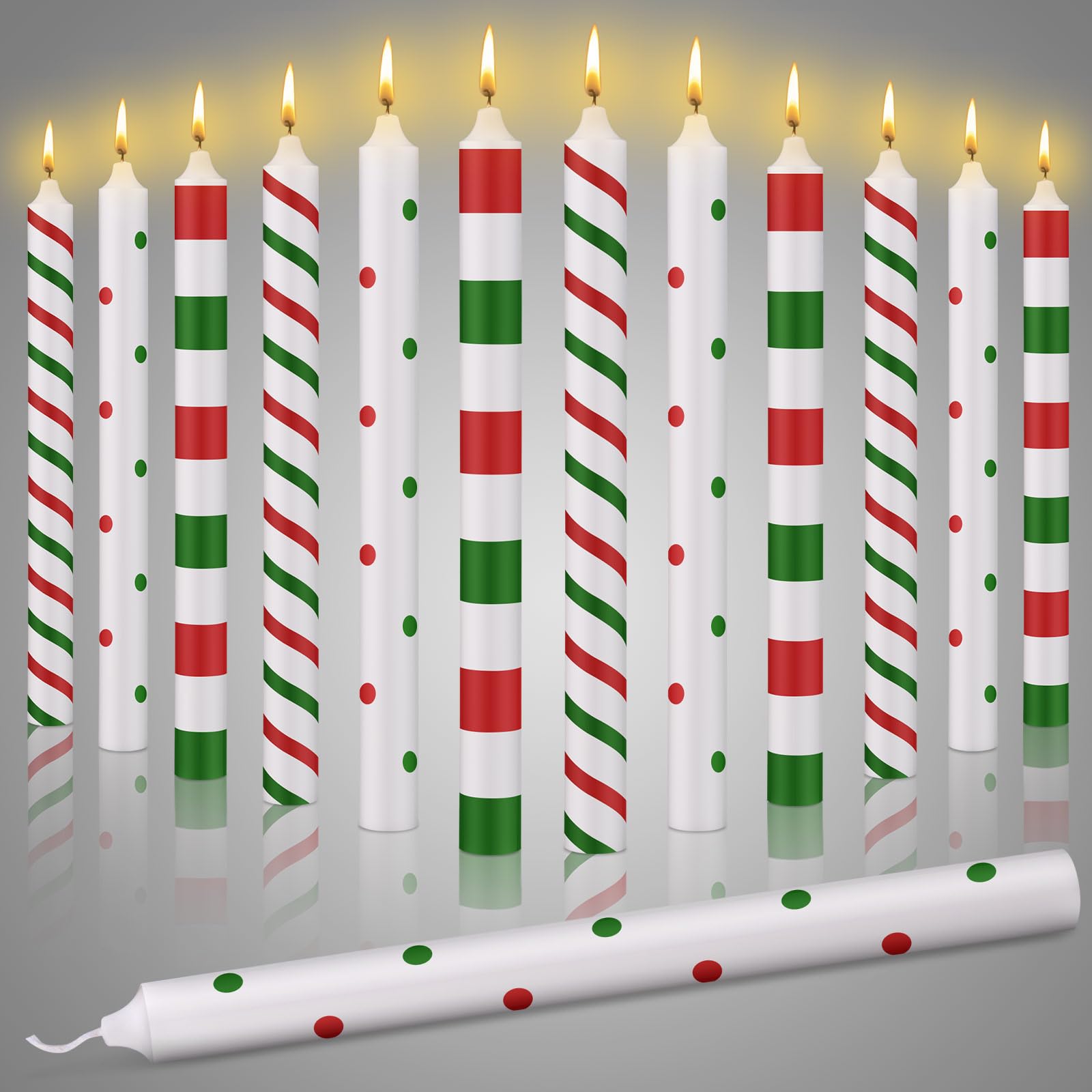 Conelist 12 Pcs Christmas Taper Candles 10 Inch Red Green Christmas Candles Candy Striped Taper Candle Gifts for Table Decorations Dinner Party