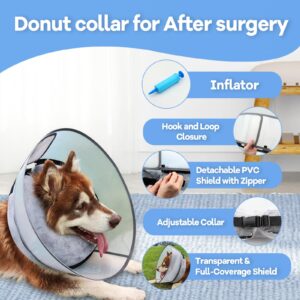 NoarWin Inflatable Dog Cone Collar, Soft Dog Cone for Dogs After Surgery, 2-in-1 Inflatable Dog Cone with Detachable Anti-Licking Shield, Adjustable Dog Cone Collar, Elizabethan Collar (L, Grey)