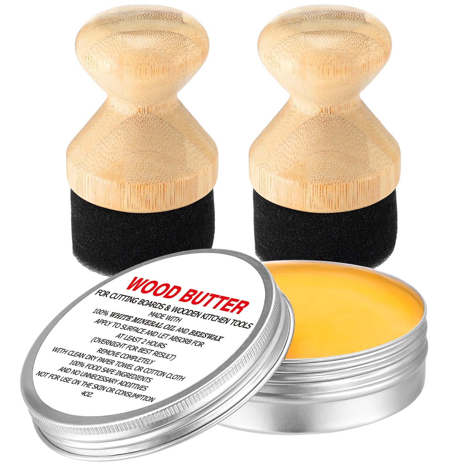 Threlaco 3 Pcs Cutting Board Oil Applicator with Wood Cutting Board Oil Wax Set Cutting Board Wax Conditioner for Butcher Block and Wooden Kitchen Tools Cutting Round Board Oil Scrub Brush