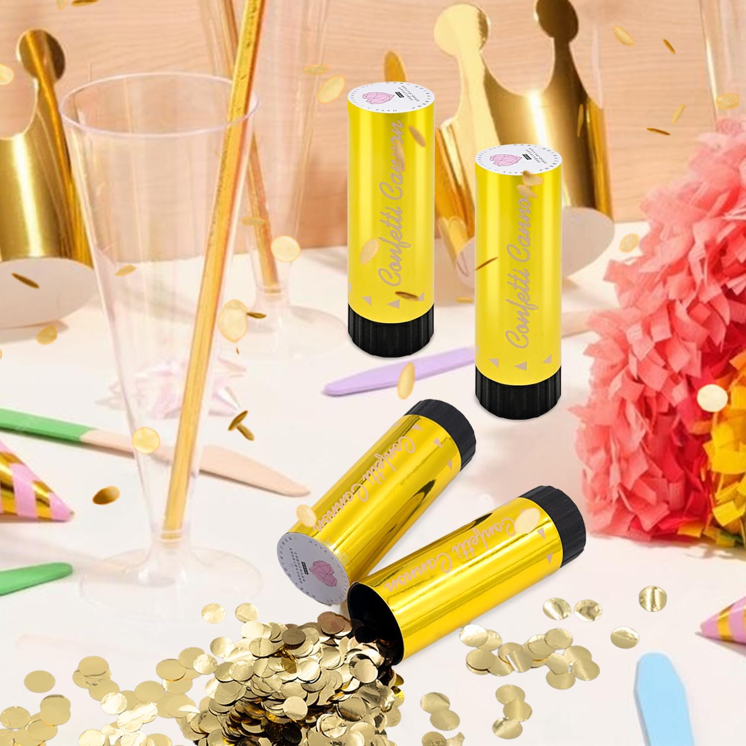 Small Confetti Cannon 24 Pack Mini Confetti Poppers Gold Party Poppers Confetti Small Party Confetti for Kids Ideal for Weddings Birthdays Graduations Baby Shower Christmas New Years (Gold)