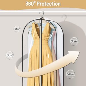 MISSLO 65" Clear Garment Bags for Hanging Clothes 4" Gusseted Dress Bags for Gowns Long Dress Cover for Closet Storage Dress Protector Bag, 2 Packs